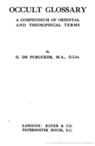 Occult Glossary, A Compendium of Oriental and Theosophical Terms - de Purucker, Gottfried